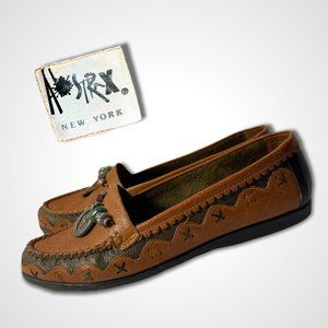 Abstrax Leather Loafers Flats Moccasin Vintage 80s Tribal Aztec Western Festival